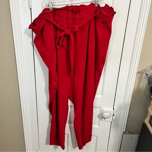 Lane Bryant Red Belted Pull On Ankle Pants Size 26 G - Picture 2 of 8